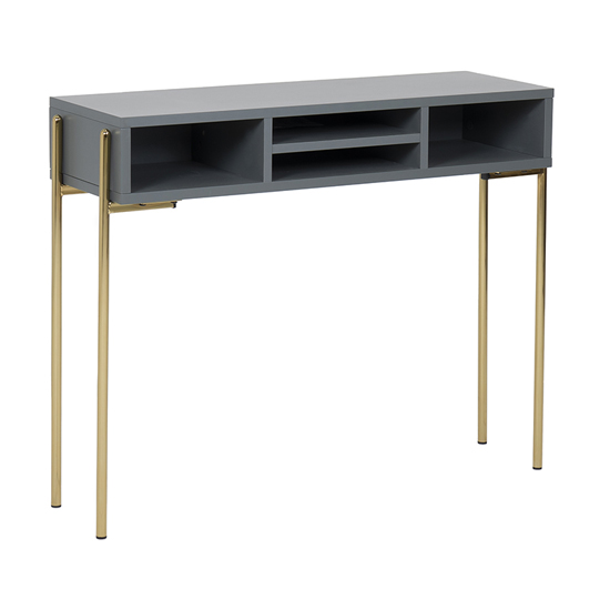 Maspeth Wooden Console Table With Shelves In Grey