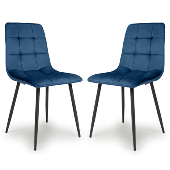 Read more about Massa blue velvet dining chairs with black legs in pair