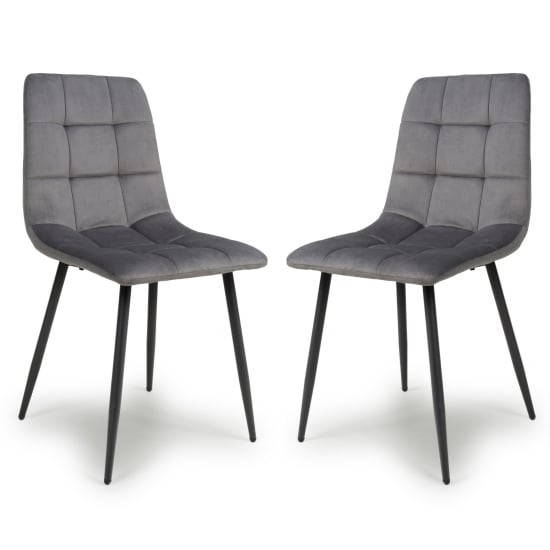 Read more about Massa grey velvet dining chairs with black legs in pair