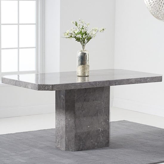 Massa Rectangular High Gloss Marble Dining Table In Grey