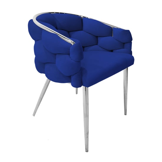 Product photograph of Massa Velvet Dining Chair In Blue With Chrome Legs from Furniture in Fashion