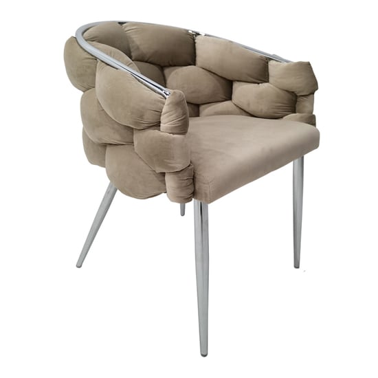 Product photograph of Massa Velvet Dining Chair In Taupe With Chrome Legs from Furniture in Fashion