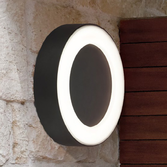Product photograph of Matar Outdoor Frosted Diffuser Led Circle Wall Light In Black from Furniture in Fashion