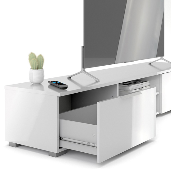 Matcher High Gloss TV Stand With 2 Doors 2 Shelves In White