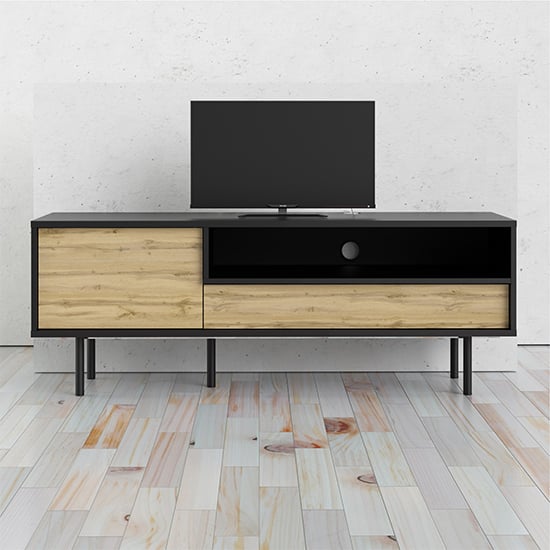 Product photograph of Matcher Wooden Tv Stand With 1 Door 1 Drawer In Black And Oak from Furniture in Fashion