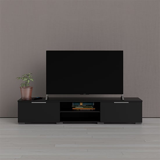 Read more about Matcher wooden tv stand with 2 drawer 2 shelves in black