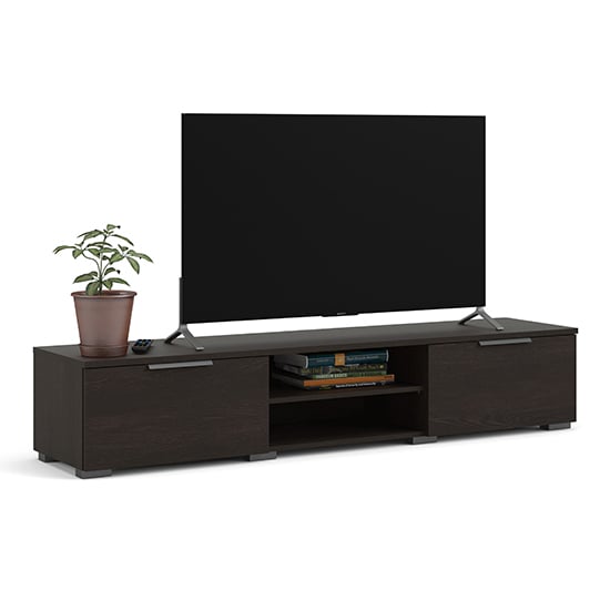 Photo of Matcher wooden tv stand with 2 drawer 2 shelves in dark oak