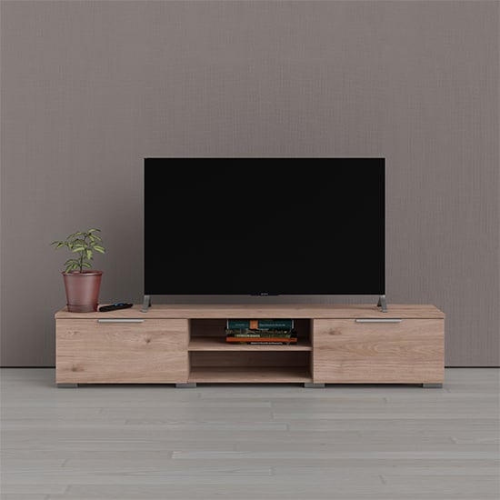 Photo of Matcher wooden tv stand with 2 drawer 2 shelves in oak
