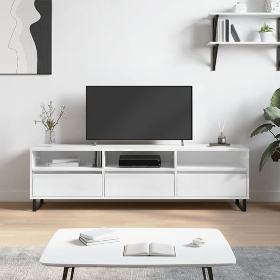 Product photograph of Mateo High Gloss Tv Stand With 3 Flap Doors In White from Furniture in Fashion