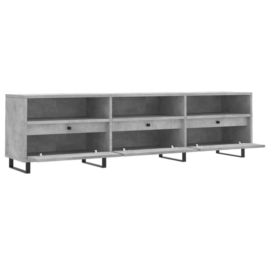 Mateo Wooden TV Stand With 3 Flap Doors In Concrete Effect