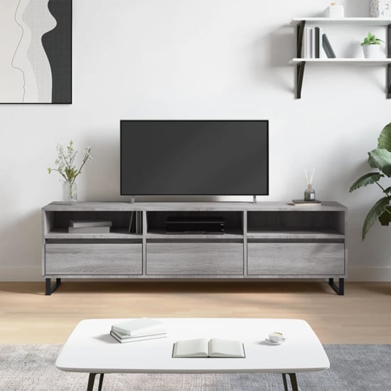 Mateo Wooden TV Stand With 3 Flap Doors In Grey Sonoma Oak