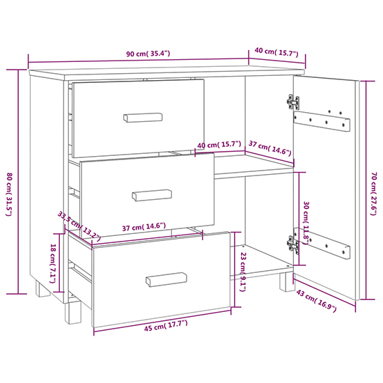 Matia Pinewood Sideboard With 1 Door 3 Drawers In Light Grey_6