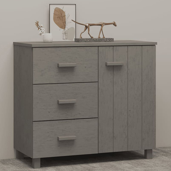 matia pinewood sideboard with 1 door 3 drawers in light grey