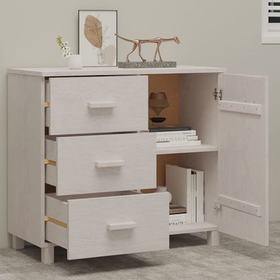 Matia Pinewood Sideboard With 1 Door 3 Drawers In White_2