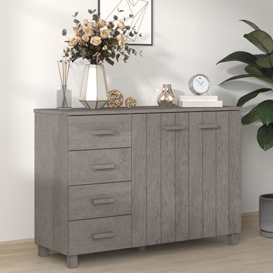 Photo of Matia pinewood sideboard with 2 doors 4 drawers in light grey