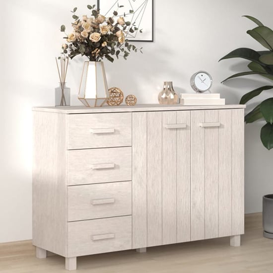Matia Pinewood Sideboard With 2 Doors 4 Drawers In White