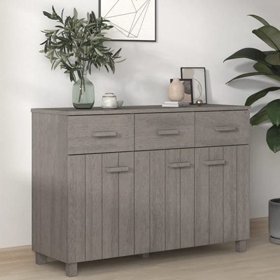 Matia Pinewood Sideboard With 3 Doors 3 Drawers In Light Grey
