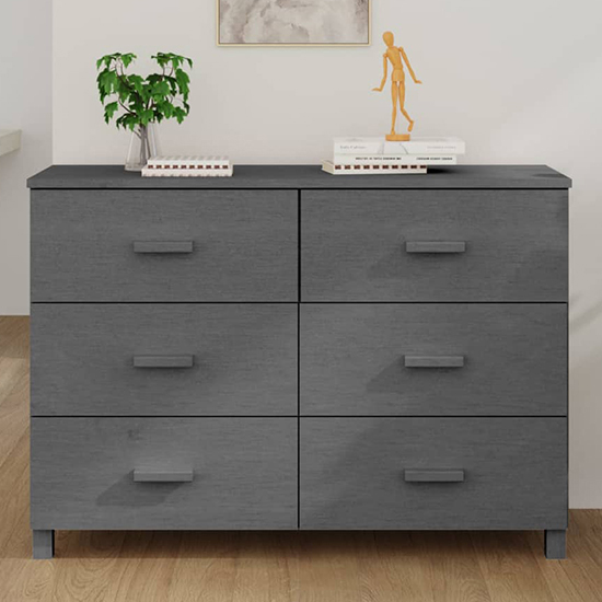 Product photograph of Matia Solid Pinewood Chest Of 6 Drawers In Dark Grey from Furniture in Fashion