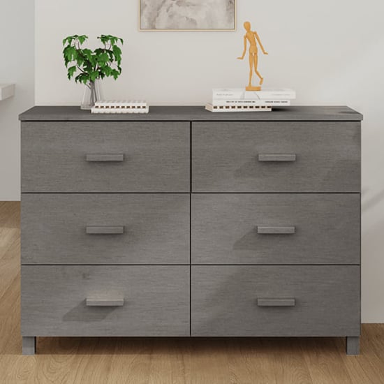 Matia Solid Pinewood Chest Of 6 Drawers In Light Grey