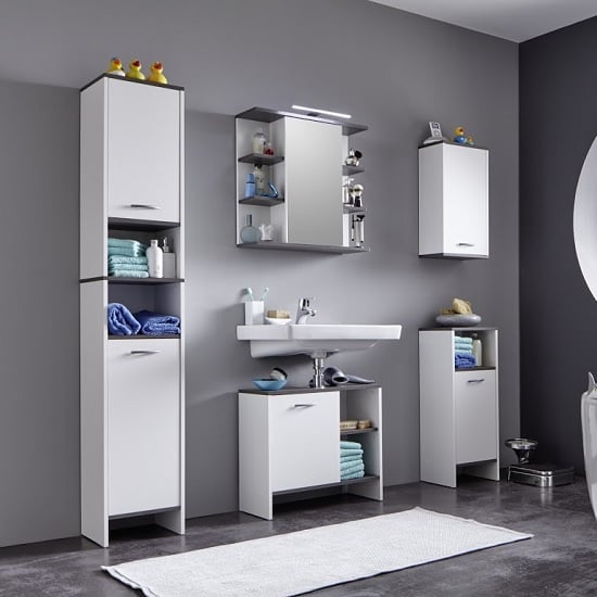 Matis Modern Bathroom Cabinet Tall In White And Smoky Silver_3