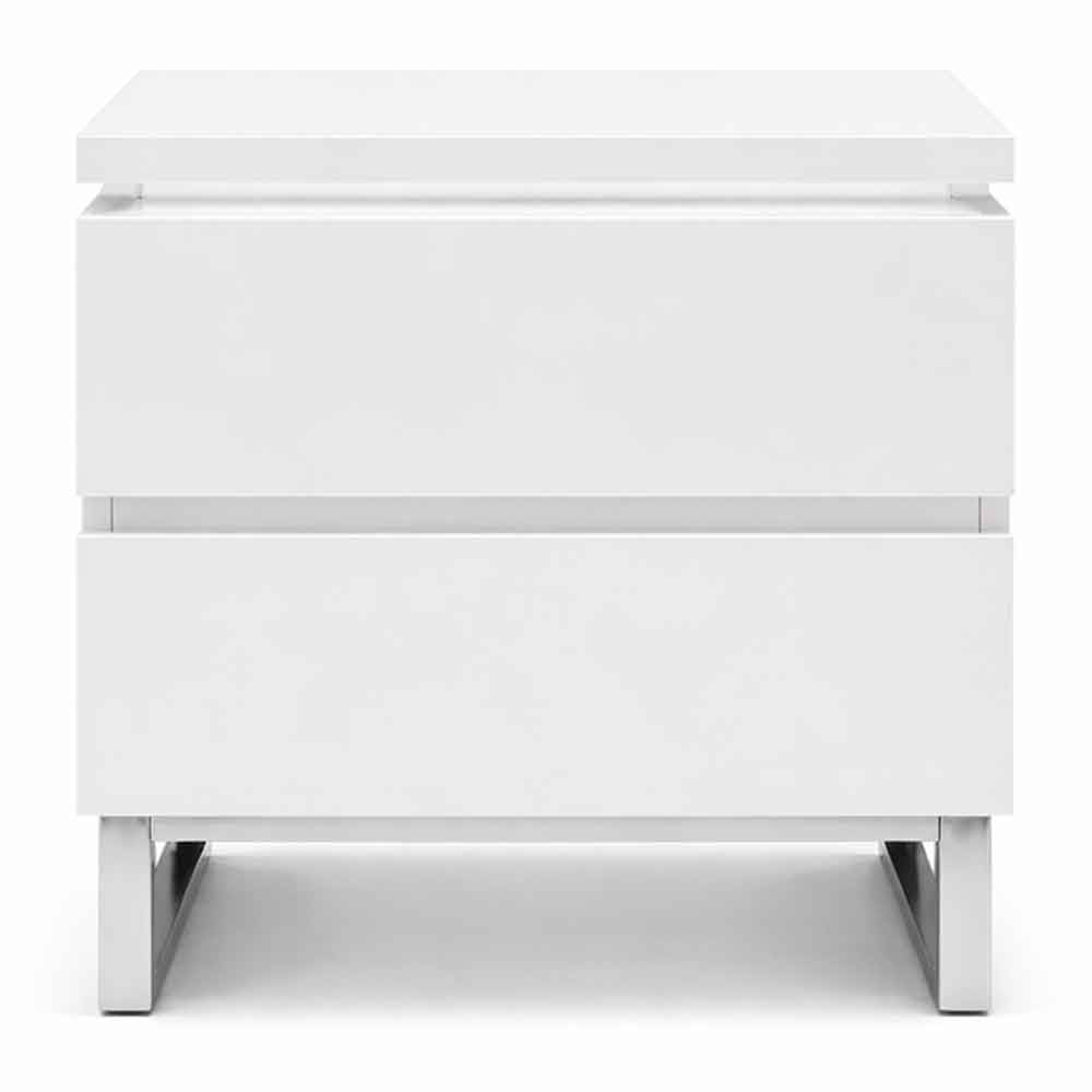 Matis Bedside Cabinet In White Gloss With 2 Drawers And LED
