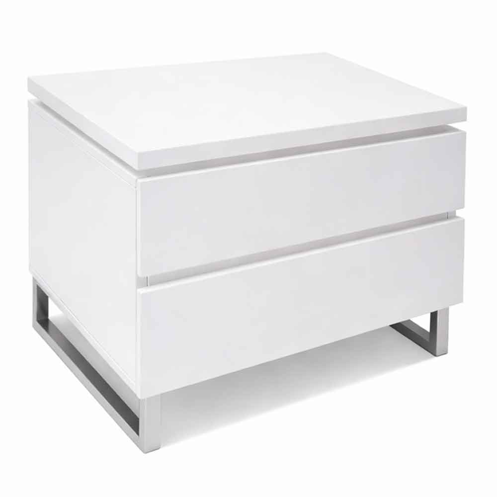 Matis Bedside Cabinet In White Gloss With 2 Drawers And LED