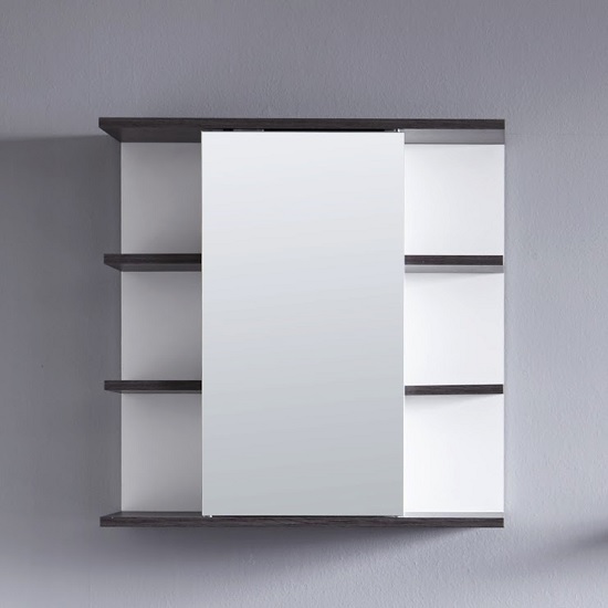 Matis Wall Mirrored Cabinet In White And Smoky Silver