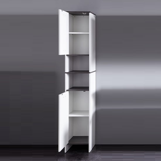 Matis Modern Bathroom Cabinet Tall In White And Smoky Silver_2