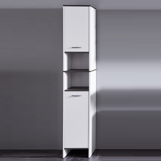 Read more about Matis modern bathroom cabinet tall in white and smoky silver