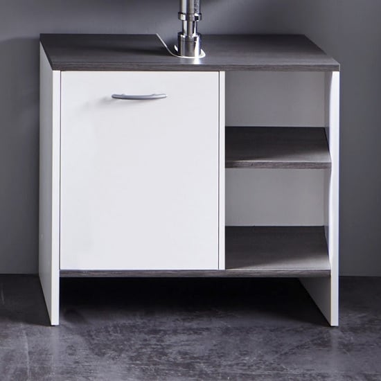 Matis Vanity Cabinet In White And Smoky Silver With 1 Door_1