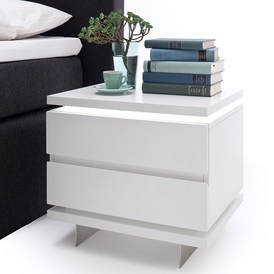 Read more about Matis bedside cabinet in white gloss with 2 drawers and led