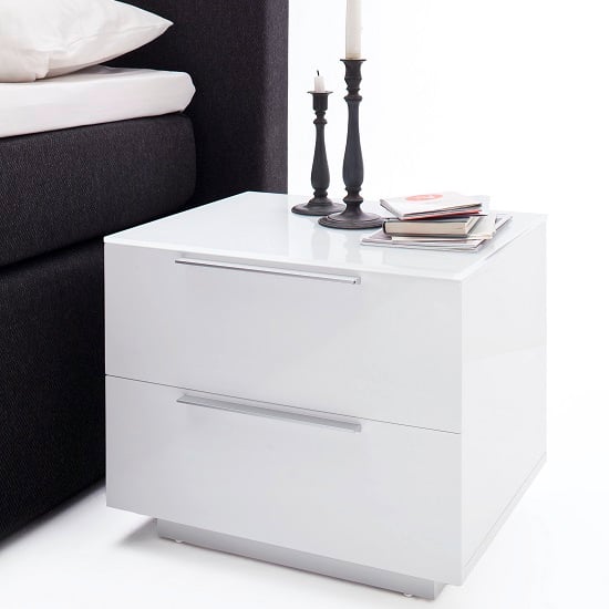 Product photograph of Fresh Bedside Cabinet In White Glass Top And High Gloss from Furniture in Fashion