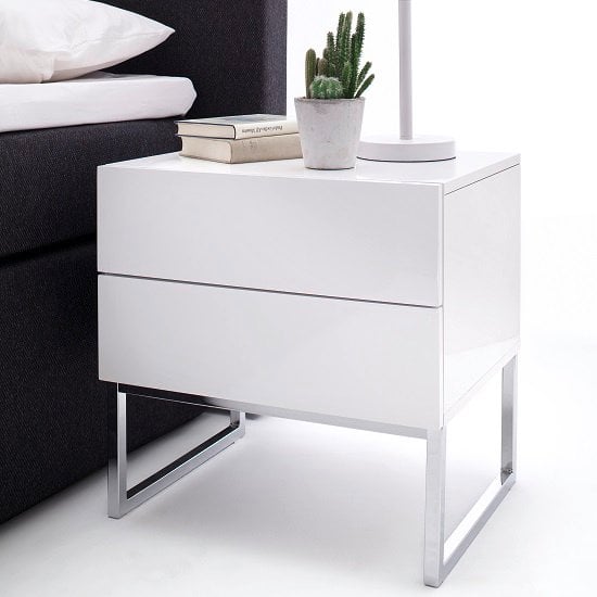 Product photograph of Strada High Gloss Bedside Cabinet With 2 Drawers In White from Furniture in Fashion