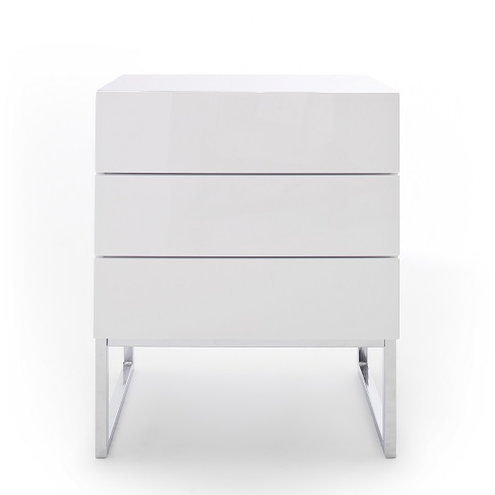 Strada High Gloss Bedside Cabinet With 3 Drawers In White