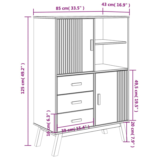 Matlock Wooden Highboard With 3 Drawers In Brown