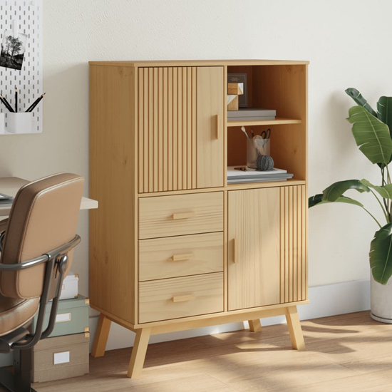 Read more about Matlock wooden highboard with 3 drawers in brown