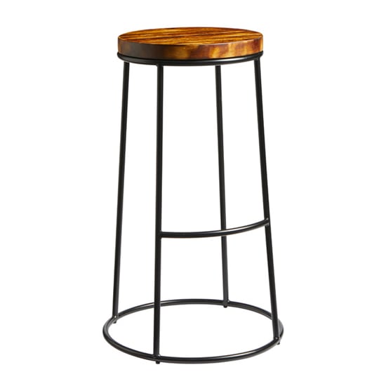 Photo of Matron industrial black metal bar stool with rustic aged seat