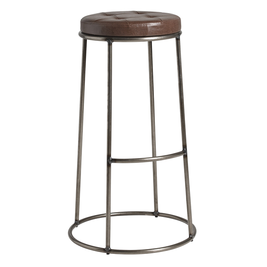 Photo of Matron industrial brown faux leather bar stool with raw frame