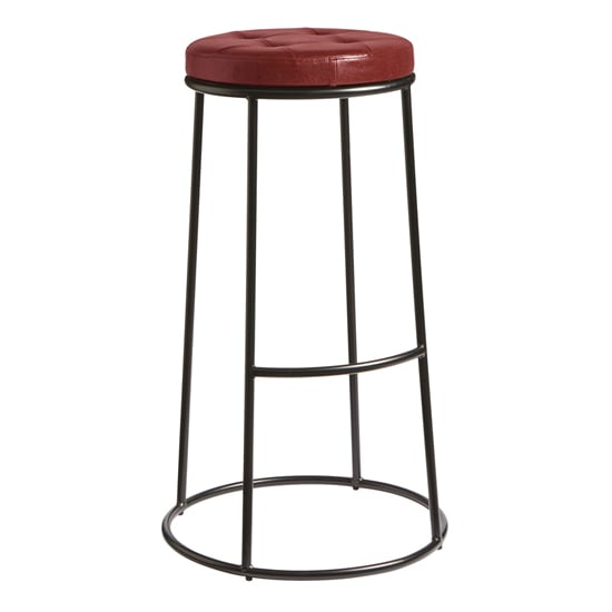 Matron Industrial Red Faux Leather Bar Stool With Black Frame