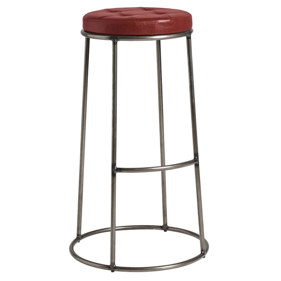 Matron Industrial Red Faux Leather Bar Stool With Raw Frame