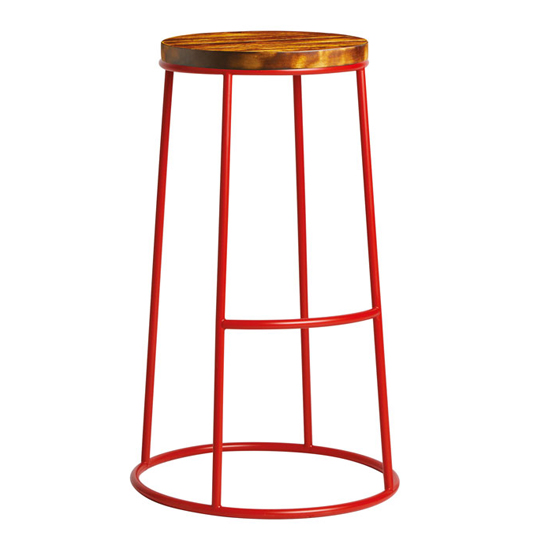 Read more about Matron industrial red metal bar stool with rustic aged seat