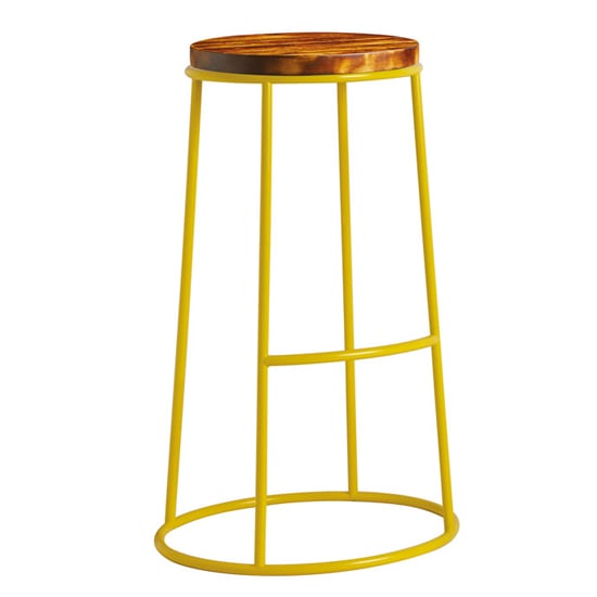 Photo of Matron industrial yellow metal bar stool with rustic aged seat