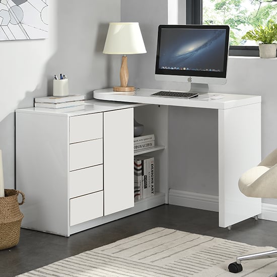 Photo of Matt swivelling high gloss computer desk in white