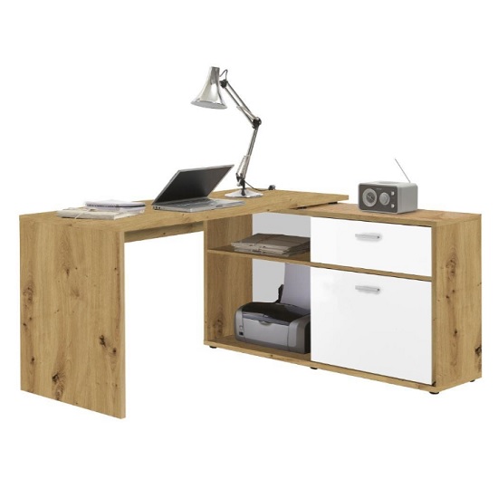 Product photograph of Mattia Wooden Corner Computer Desk In Artisan Oak And White from Furniture in Fashion