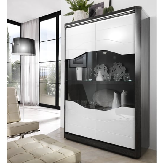 Read more about Mattis display cabinet in gloss grey oak and white with led