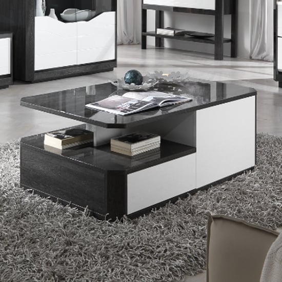 Read more about Mattis wooden storage coffee table in gloss grey oak and white