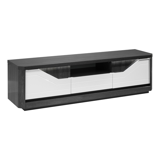 Mattis Wooden TV Stand In Gloss Grey Oak And White With LED_3