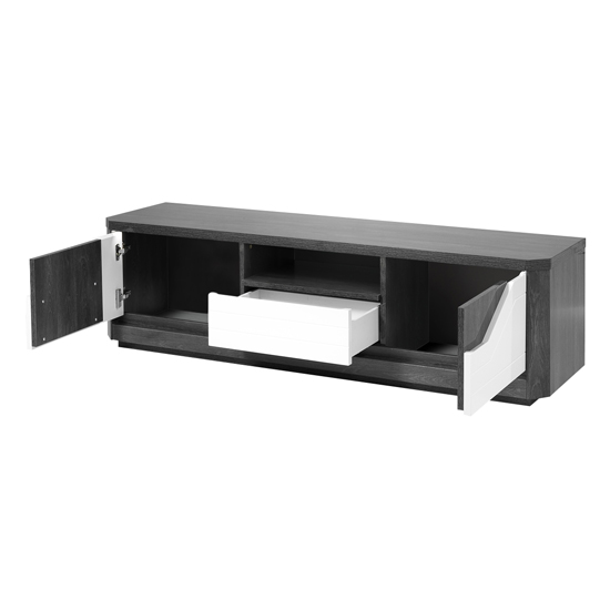 Mattis Wooden TV Stand In Gloss Grey Oak And White With LED_4