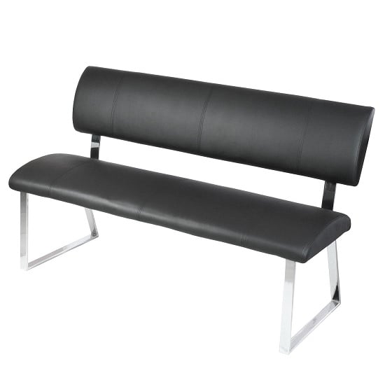 Photo of Mattis dining bench in black faux leather with chrome base