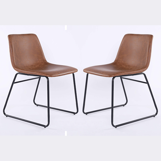 Mattox Tan Faux Leather Dining Chairs In Pair Furniture in Fashion